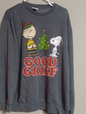 Peanuts Gray Sweatshirt with Red "Good Grief" Graphic and Multicolor Characters